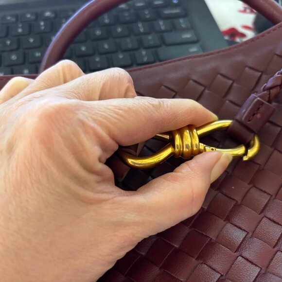 Neiman Marcus Lucine Handmade Woven Gold Knot Leather Purse - Picture 4 of 5